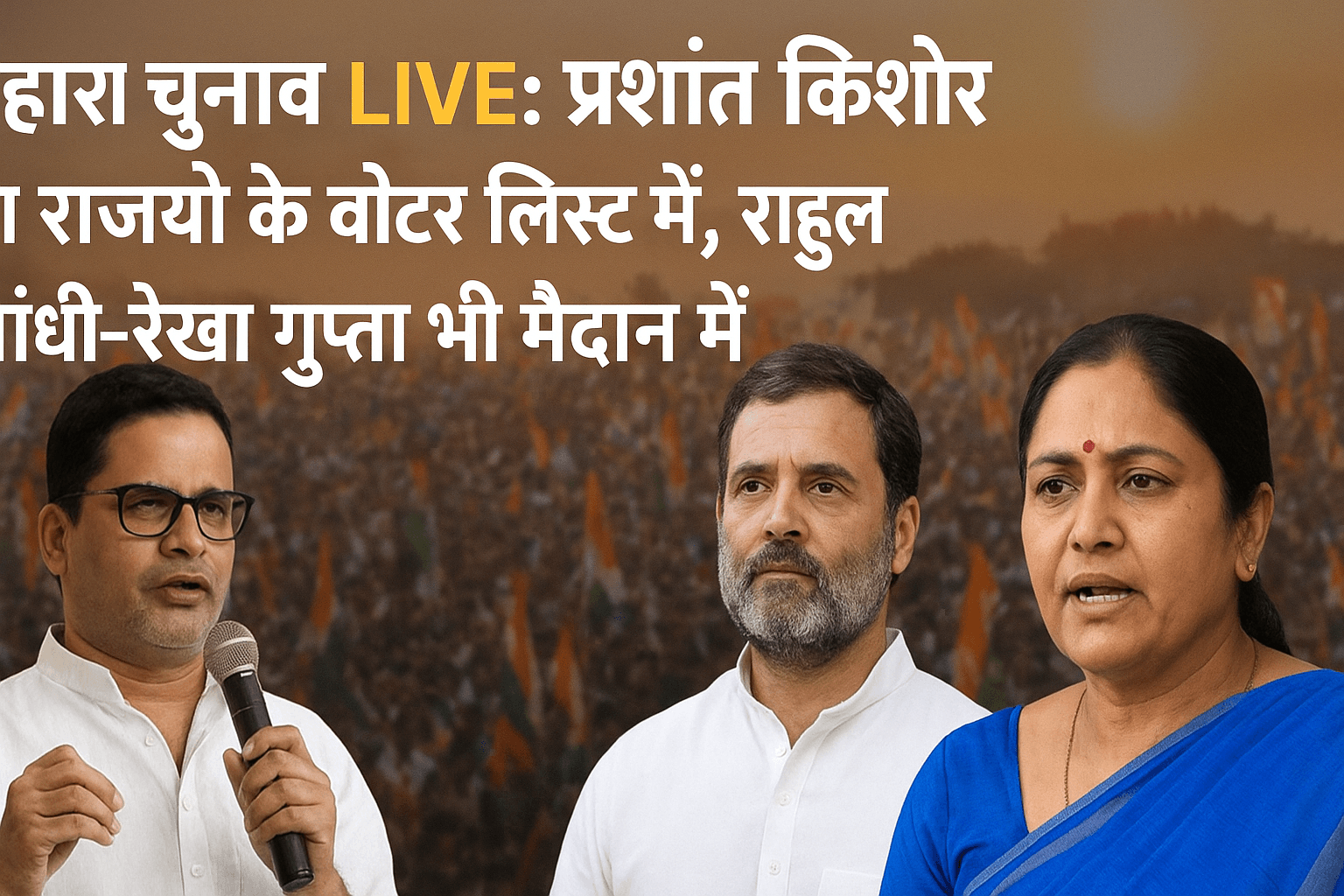 बिहार चुनाव 2025 में प्रशांत किशोर, रेखा गुप्ता और राहुल गांधी का प्रचार अभियान