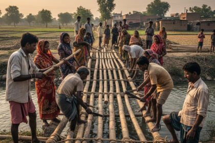 ग्रामीणों ने बनाया चचरी पुल: मजबूरन उठाया यह सराहनीय कदम।