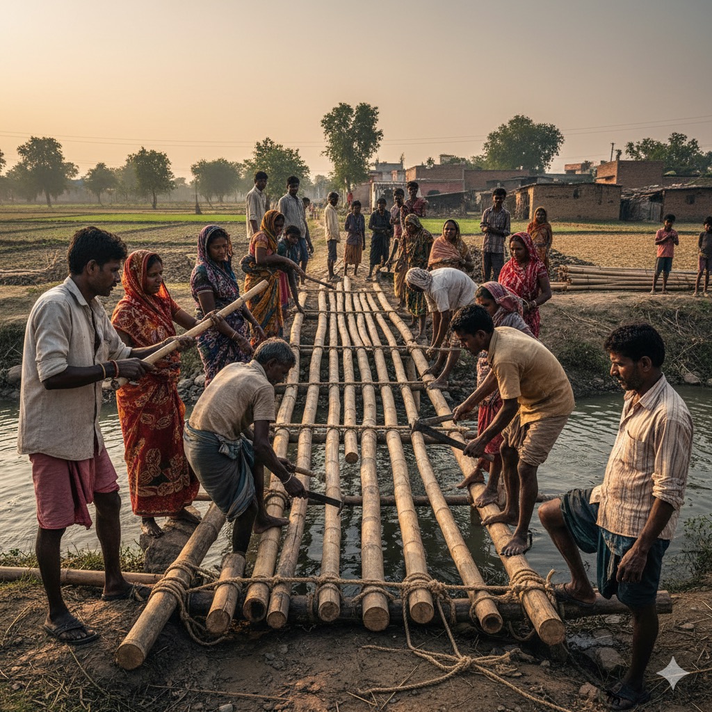 ग्रामीणों ने बनाया चचरी पुल: मजबूरन उठाया यह सराहनीय कदम।