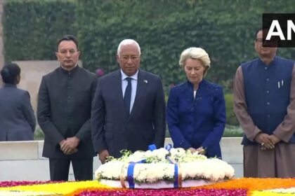 EU: ईयू - EU: ईयू अध्यक्ष लुइस कोस्टा और यूरोपीय आयोग की अध्यक्ष लेयेन राजघाट पहुंचे, बापू को दी श्रद्धांजलि