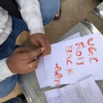 Banda: - Banda: छात्र नेताओं ने कहा- यूजीसी बांटने वाला कानून, प्राचार्य को सौंपा खून से लिखा पत्र