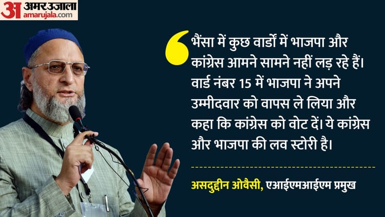 'कांग्रेस‑भाजपा - 'कांग्रेस‑भाजपा की लव स्टोरी': तेलंगाना नगरपालिका चुनाव से पहले ओवैसी का वार, दलित और पिछड़े वर्गों पर भी बोले