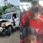 UP: हापुड़ - UP: हापुड़ के बहादुरगढ़ में स्कूल बस और मिनी ट्रक की टक्कर, पांच बच्चे घायल