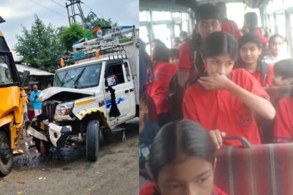 UP: हापुड़ - UP: हापुड़ के बहादुरगढ़ में स्कूल बस और मिनी ट्रक की टक्कर, पांच बच्चे घायल