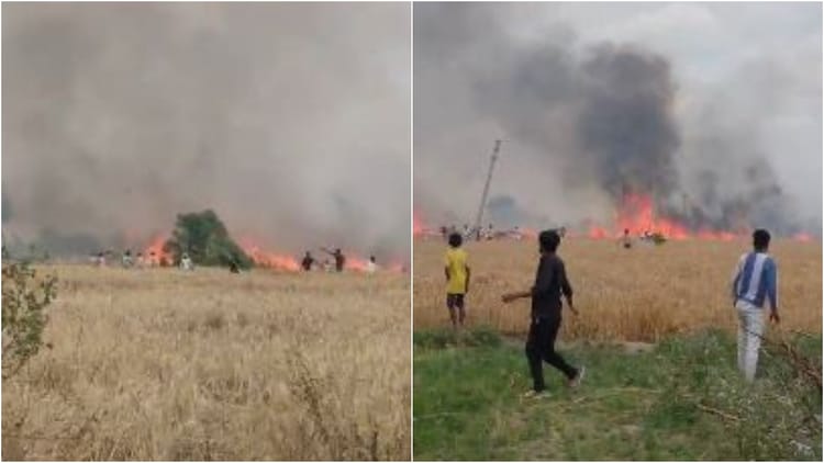 UP: लखीमपुर - UP: लखीमपुर खीरी में हाईटेंशन लाइन से निकली चिंगारी, खेतों में भड़की आग, 81 बीघा गेहूं की फसल जलकर राख